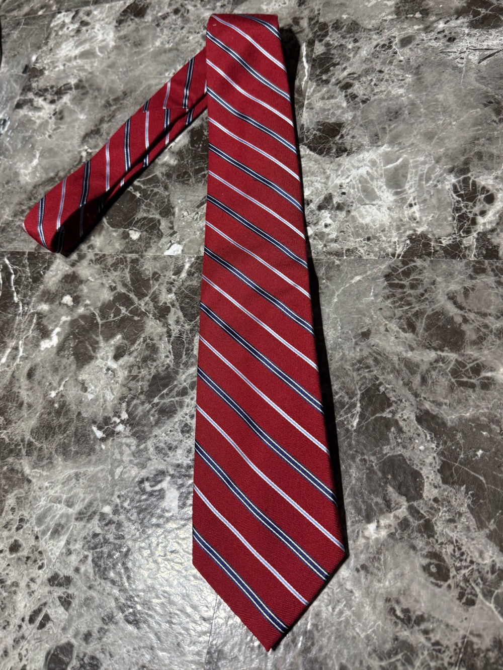 Chaps-  Men's Red/Navy Striped Silk-Wool Blend Tie
